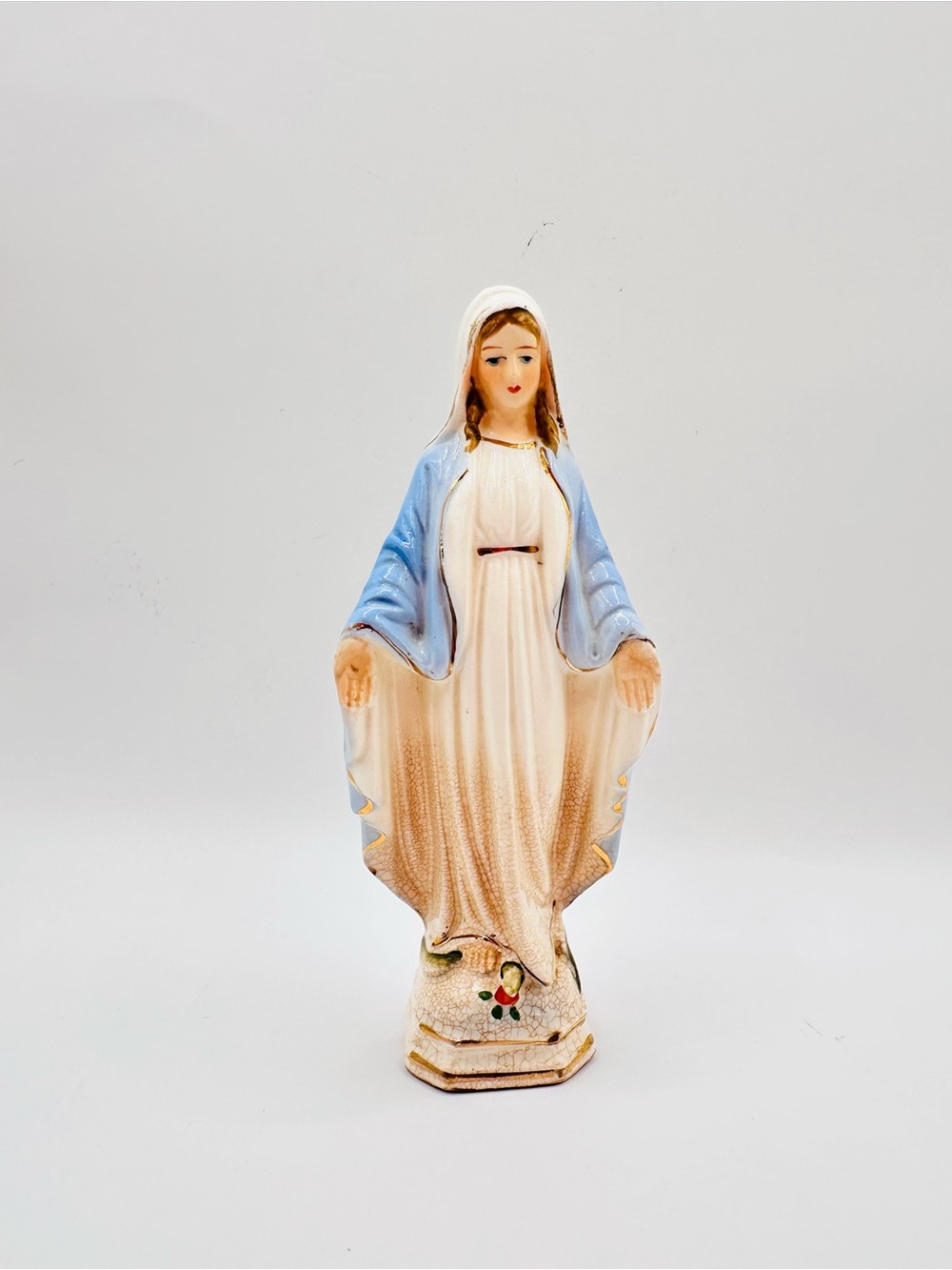 Vintage Virgin Mary Madonna Ceramic Figurine Hand Painted Religious Statue